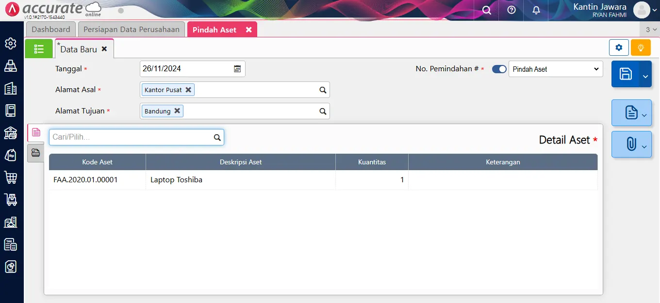 cara mencatat fitur pindah aset tetap